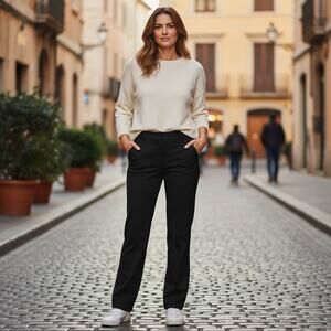 Banana Republic Women's Black Wool Dress Pants Size 10 Cuffed Bootcut Career Y2K